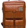 "100% Genuine Leather Backpack in rich brown color with multiple compartments, including two front pockets and a spacious main compartment, designed for durability and style, perfect for students and professionals.